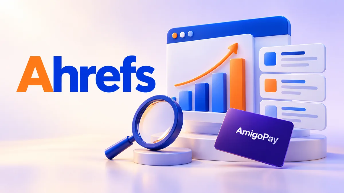 Оплата подписки Ahrefs через AmigoPay: поисковая аналитика, диаграммы и карта