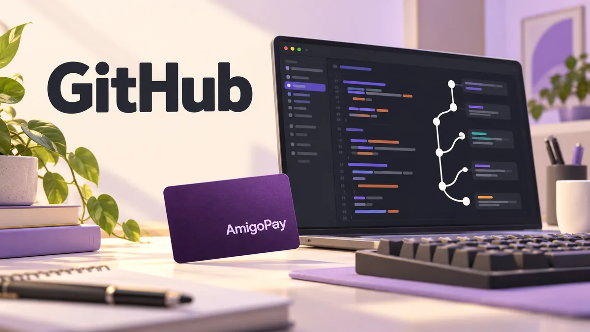 Оплата GitHub через AmigoPay: редактор кода, ветвление проекта и карта
