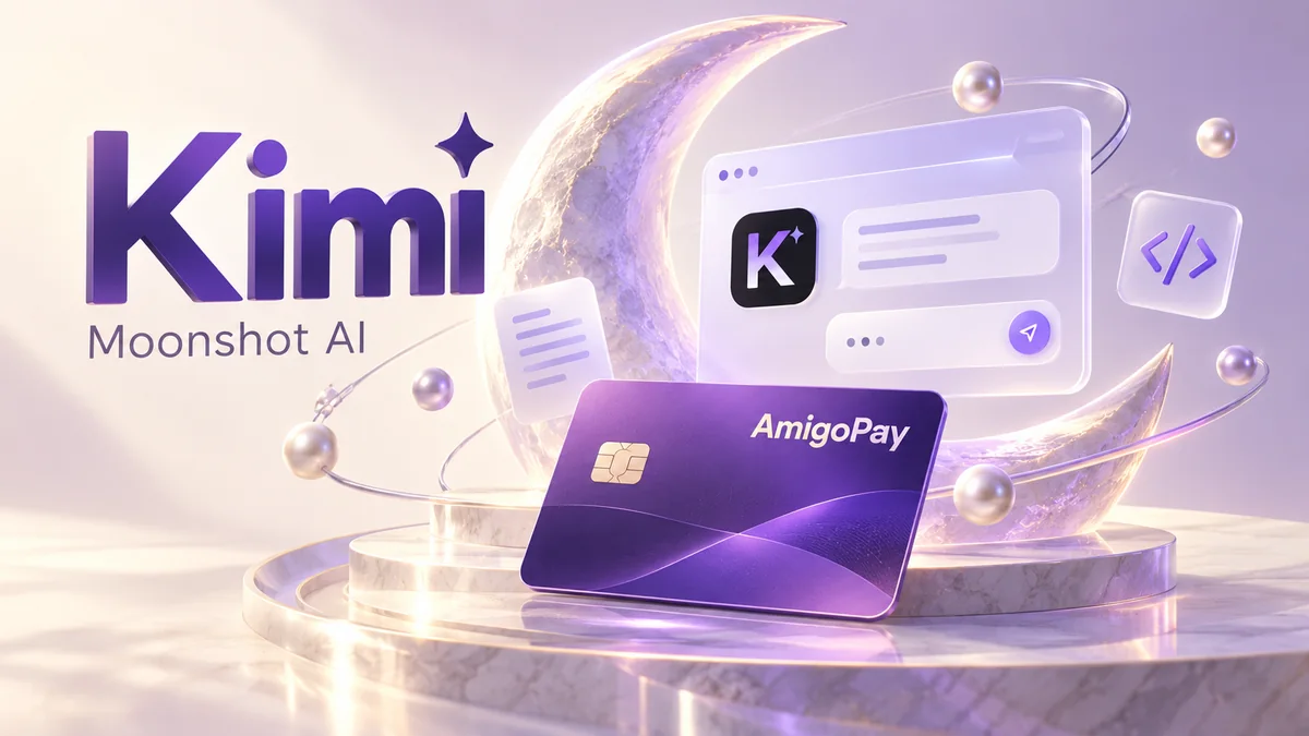 Kimi / Moonshot AI: луна, экран AI-помощника и карта AmigoPay