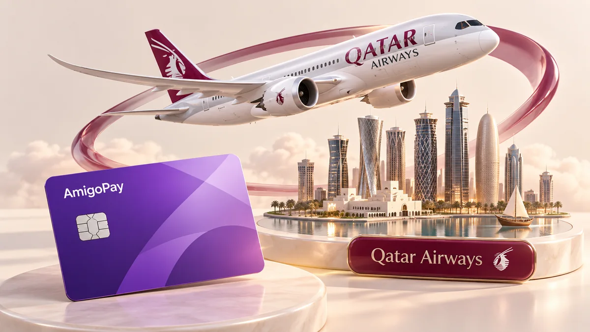 Оплата Qatar Airways: самолёт, Доха и карта AmigoPay