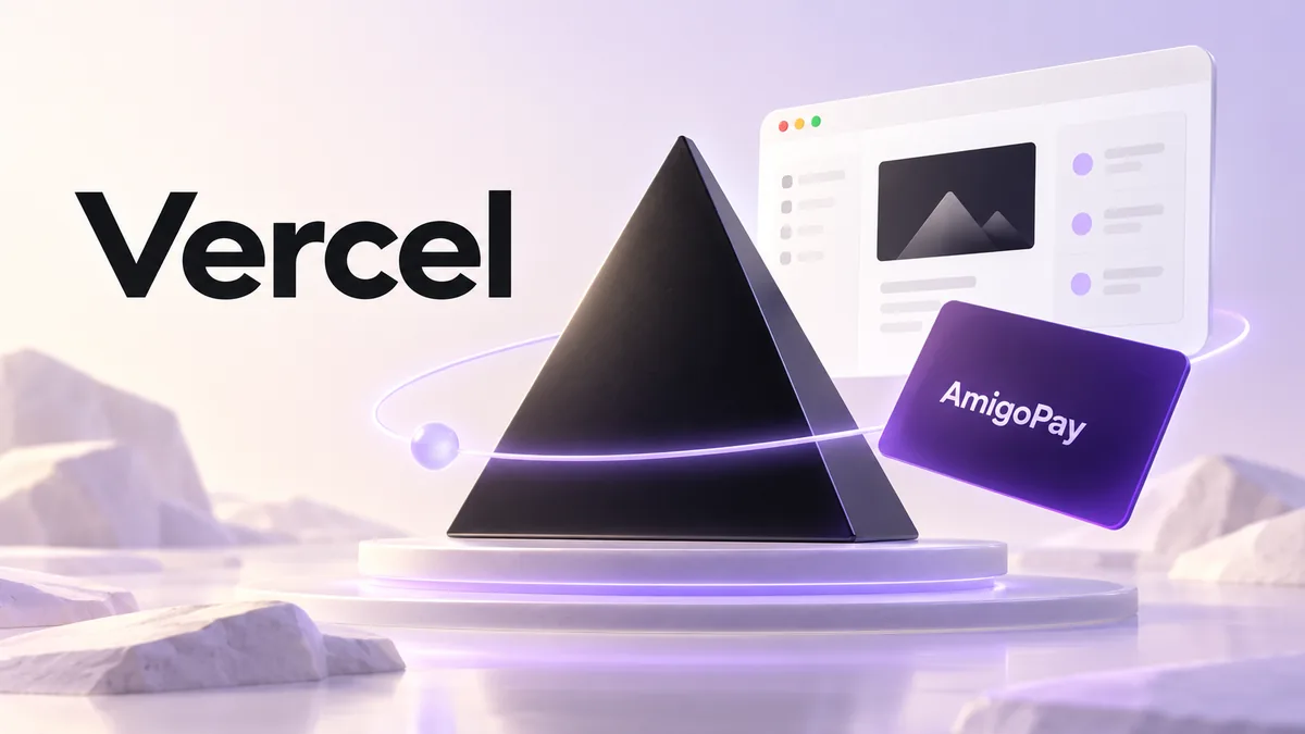 Оплата Vercel Pro через AmigoPay: треугольник, окно проекта и карта